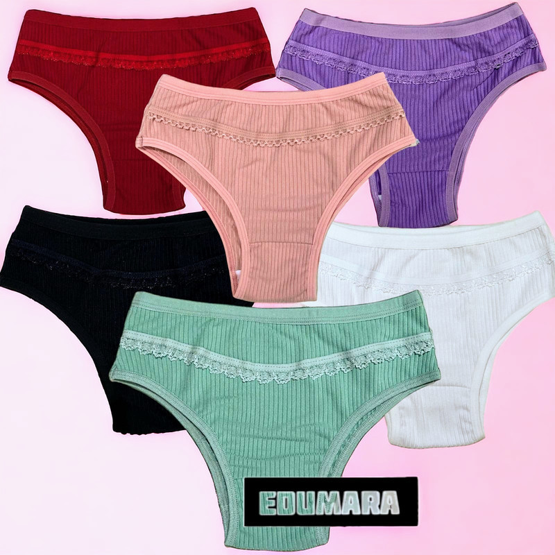 Kit 1 à 3 Calcinha Infantil Canelada Forro em Algodão Confortável Respirável Dia a Dia Edumara