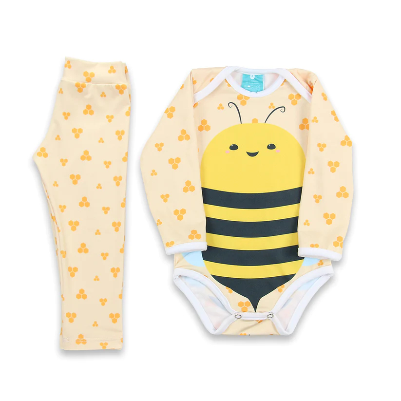 Pijama Térmico Infantil Inverno Body Manga Comprida e Calça Estampado Mini BOO