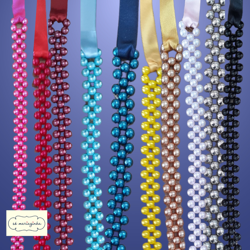Cinto de Perolas 8mm ABS Sintética Artesanal acabamento de fita de cetim REF4206