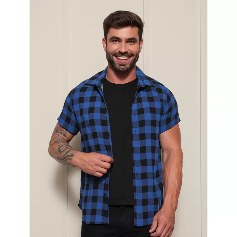 camisa xadrez masculina camisas manga curta viscos