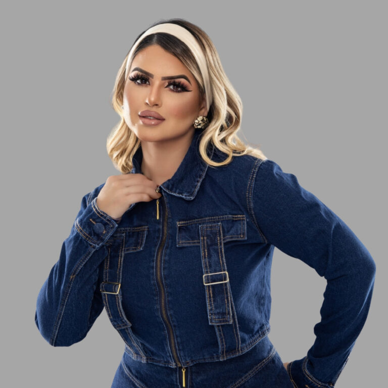 Jaqueta Jeans Feminina Manga Longa Lavagem Escura