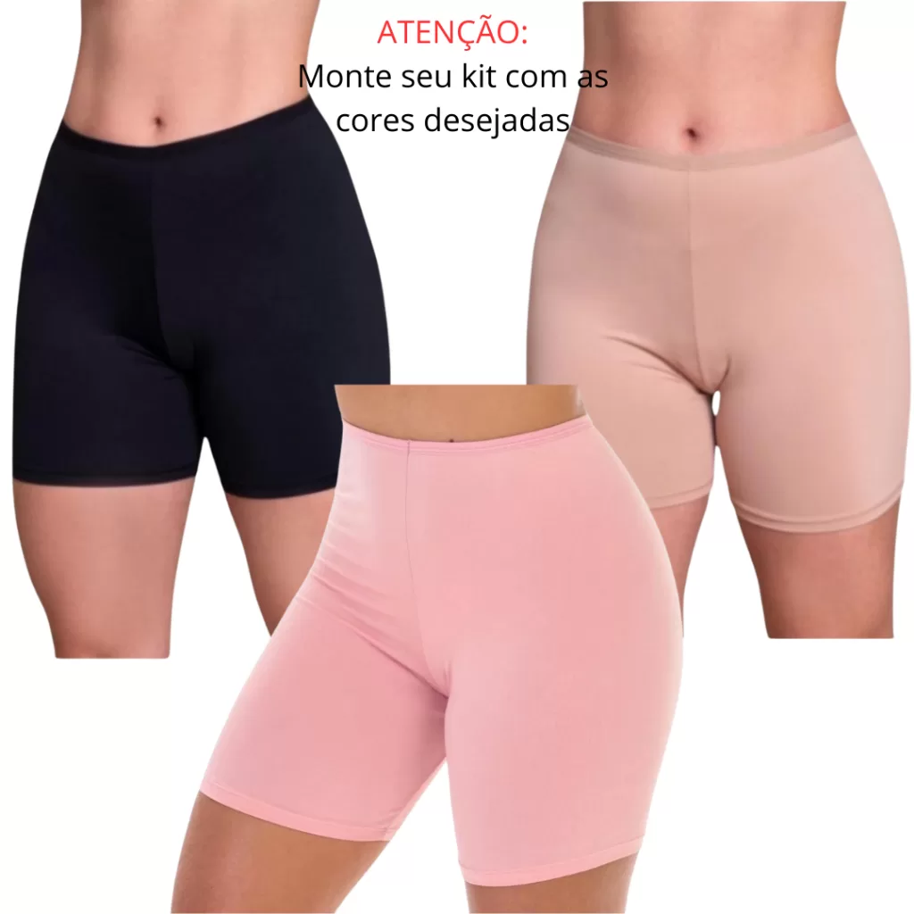 KIT 3 Anágua Short Curto Íntimo Segunda Pele Liso Feminino Short Para Saia e Vestido GJR Modas