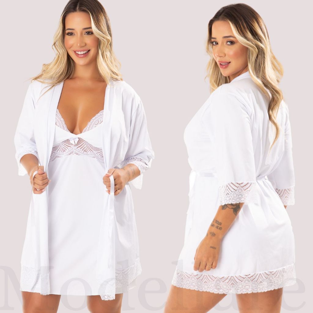 Robe Hobby Roupão Renda Luxo Amamentação Maternidade pós Parto