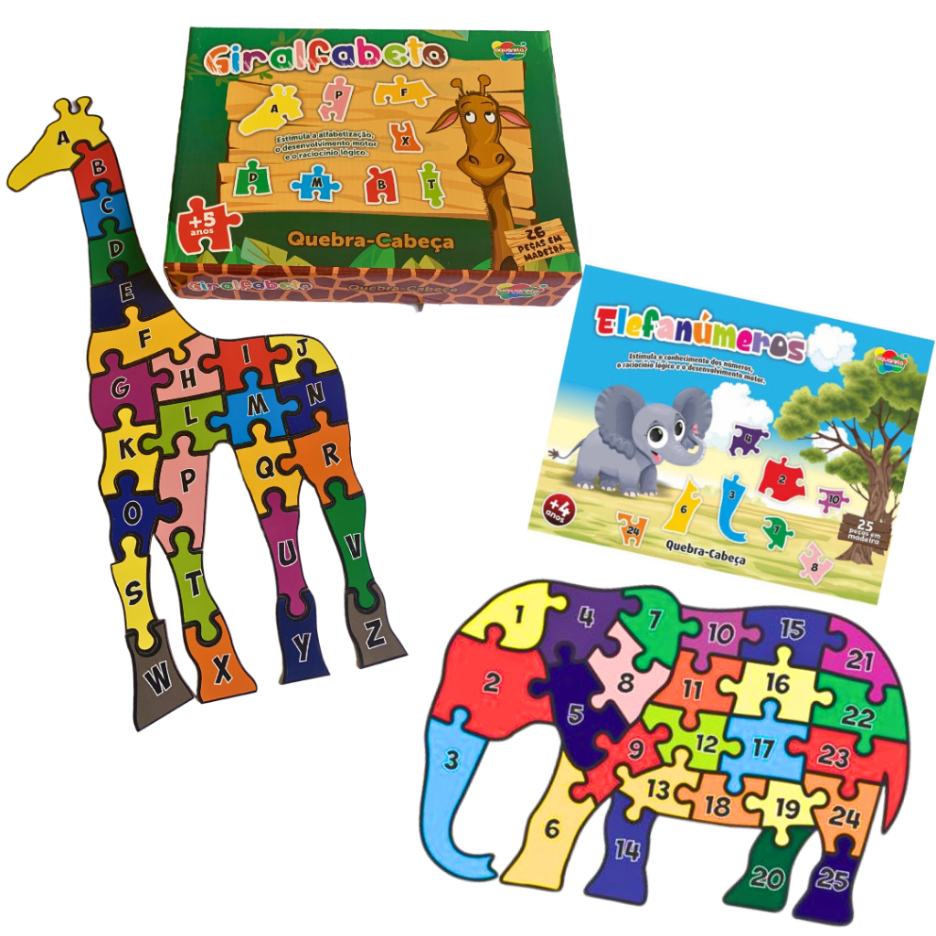 Quebra Cabeça Educativo Alfabeto e Números em MDF  Brinquedo Educativo e Pedagógico