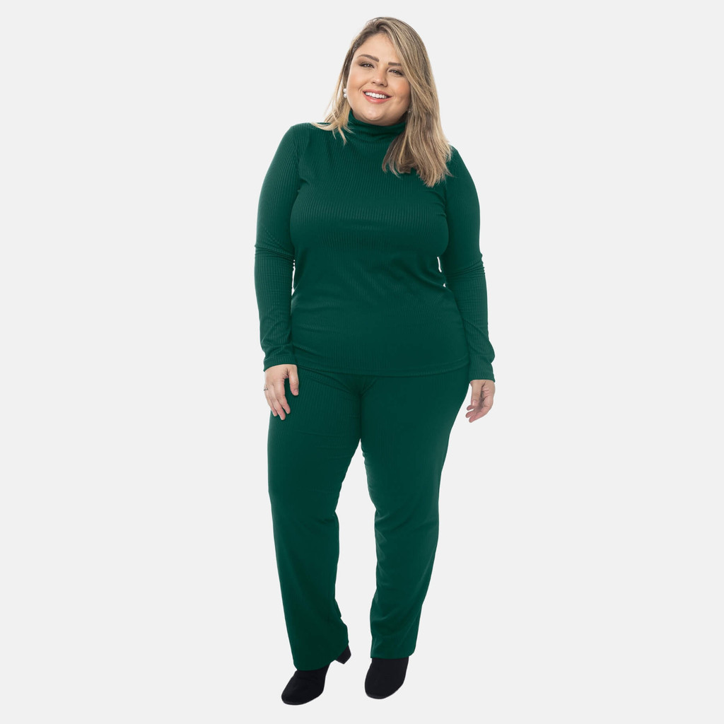 Conjunto Canelado Feminino Plus Size Calça e Blusa Gola Alta 1209-1210