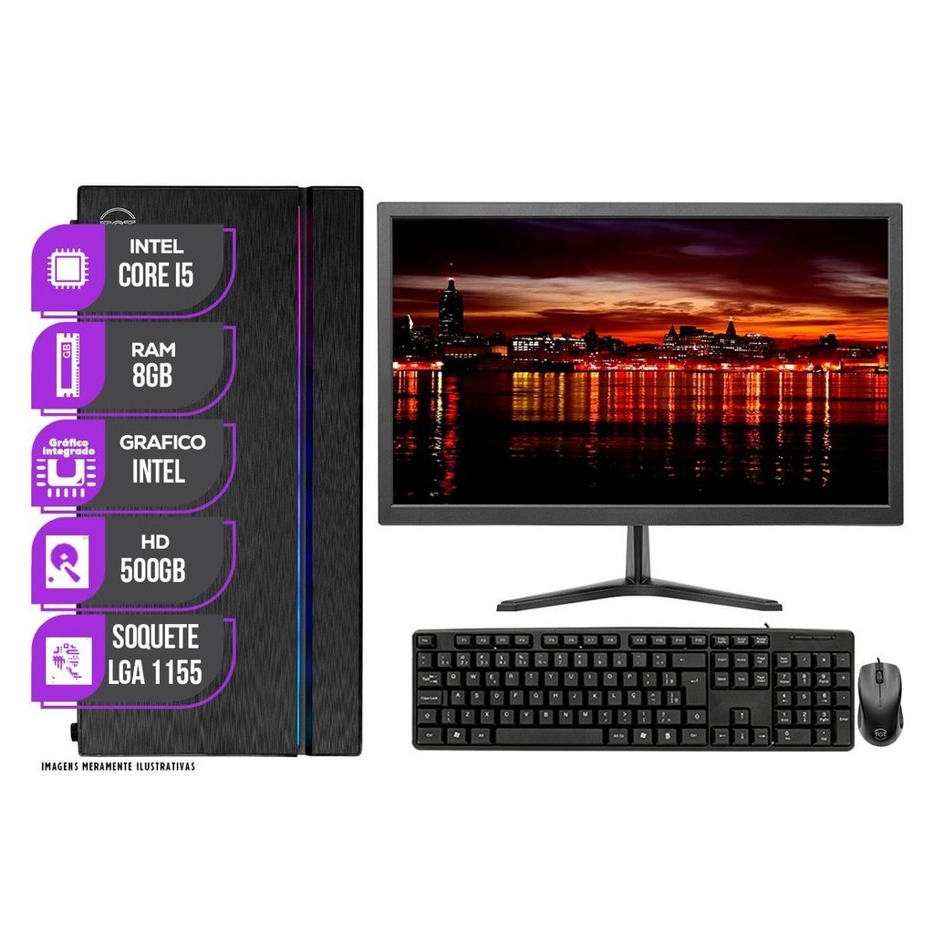 Computador Completo Mancer, Intel Core i5, 8GB DE RAM, HD 500GB, Monitor 19 + Kit Teclado e Mouse