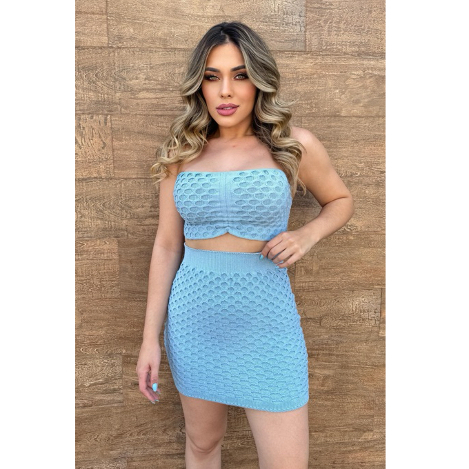 Conjunto Tricô Modal Escamas Feminino Top e Saia 