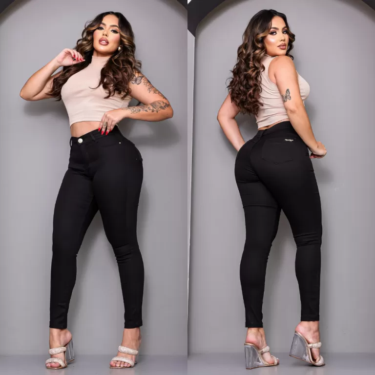 Calça Jeans Skinny Feminina Preta Cintura Alta Ly