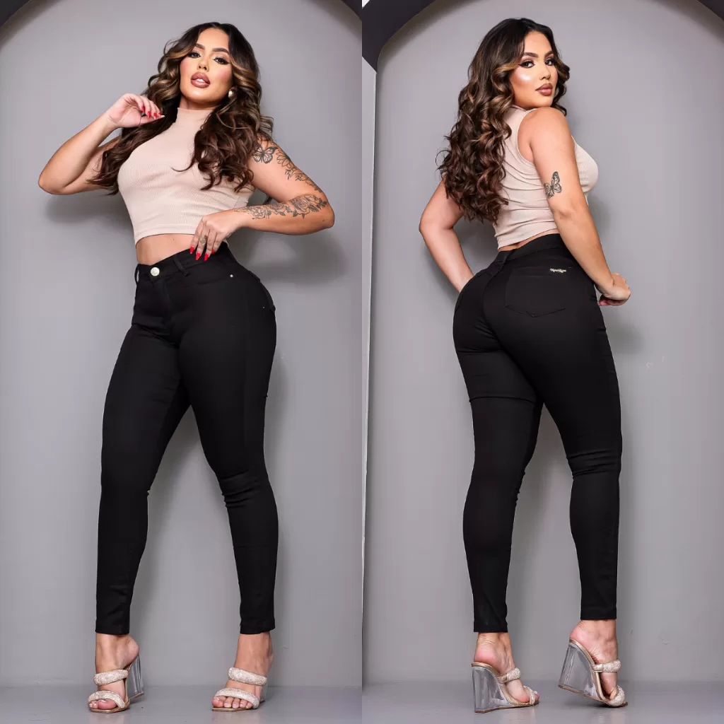 Calça Jeans Skinny Feminina Cintura Alta Lycra Elastano Modela Corpo Moda Casual Elegante Premium