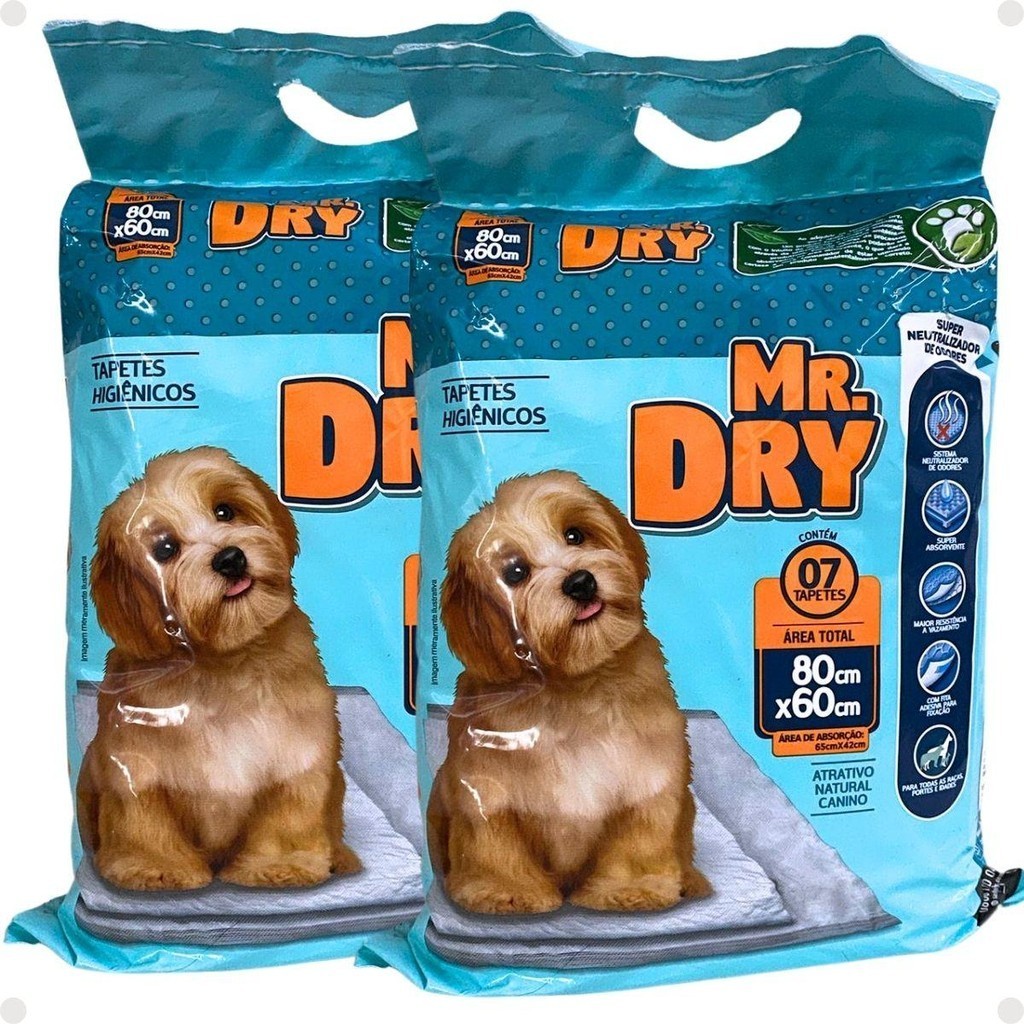Kit Mr. Dry: 2 Tapetes Higiênicos 80×60 Com 7 Unidades
