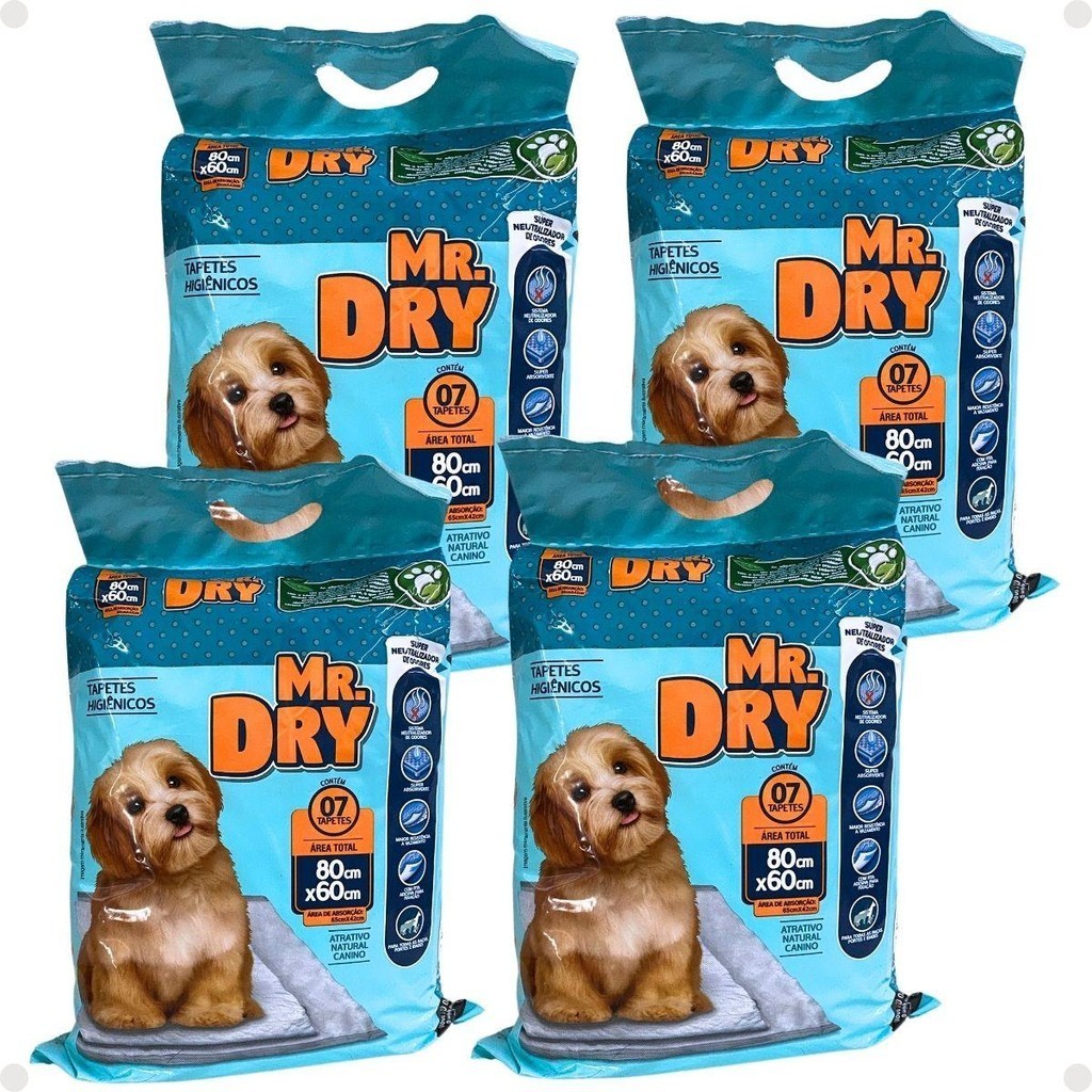 Kit Mr. Dry: 4 Tapetes Higiênicos 80×60 Com 7 Unidades