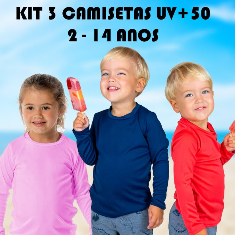 Kit com 3 Camiseta Proteção UV+50 Infantil Menin