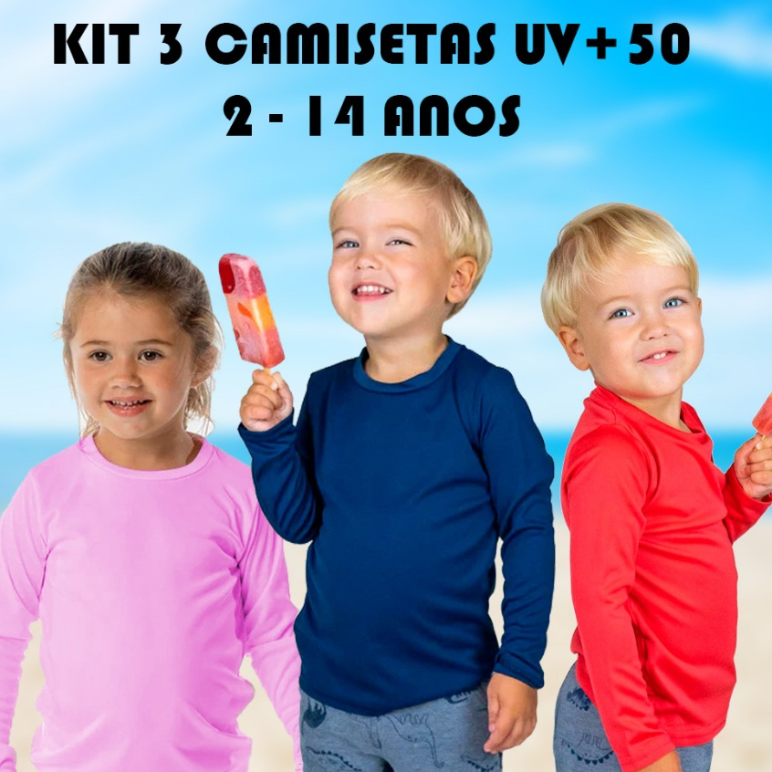 Kit 3 Camisetas Infantil Proteção UV 50 Menino Menina