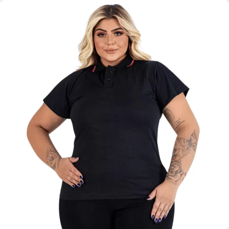 Camisa Gola Polo Plus Size Feminina Blusa Camiseta