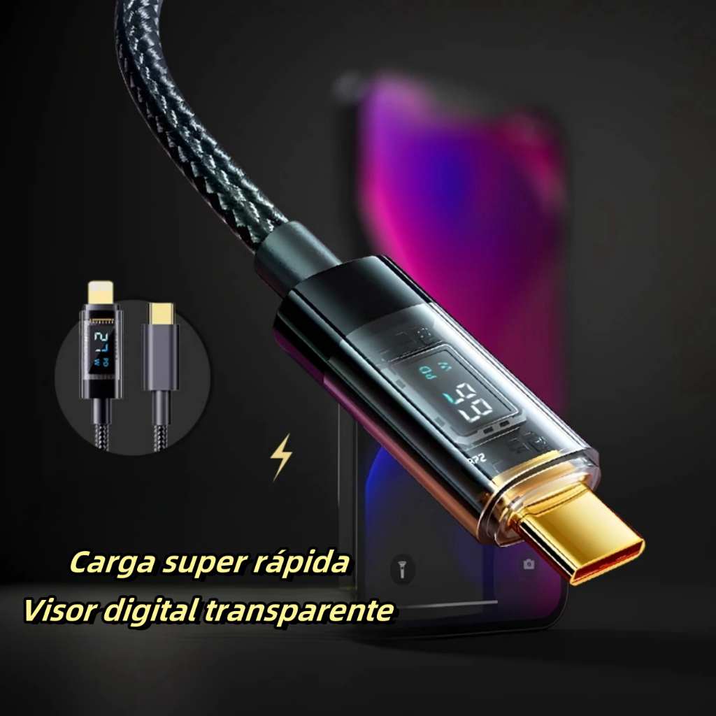 PD100W 66W Visor digital Tipo C Cabo de carregamento rápido para telefones USB Android