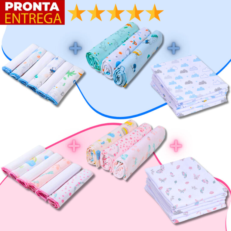Kit 14 Peças Enxoval Bebe 3 Cueiros 6 Paninhos De