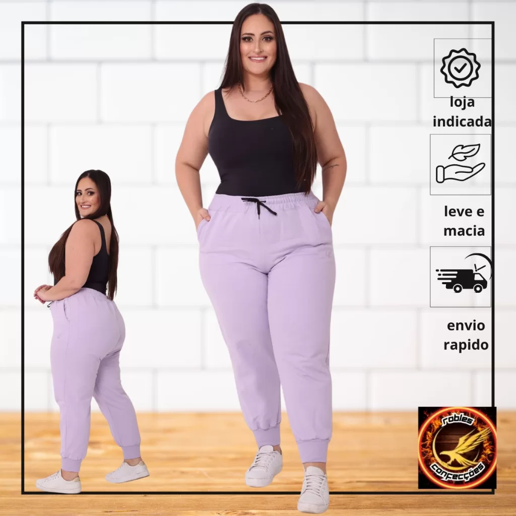Calça De Moletom Feminina Plus Size g1 g2 g3 Flanelada Com Punho E Bolsos