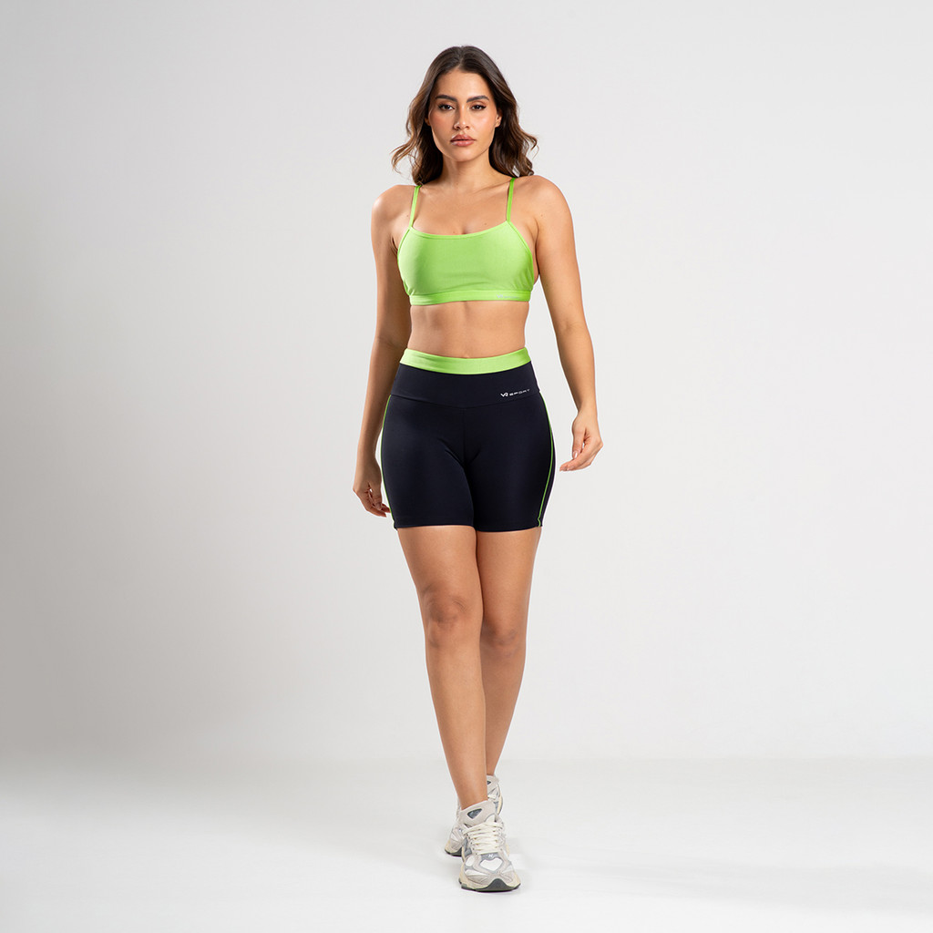 Conjunto Fitness Short com detalhe em Vivo Verde e Top Verde Frente Unica