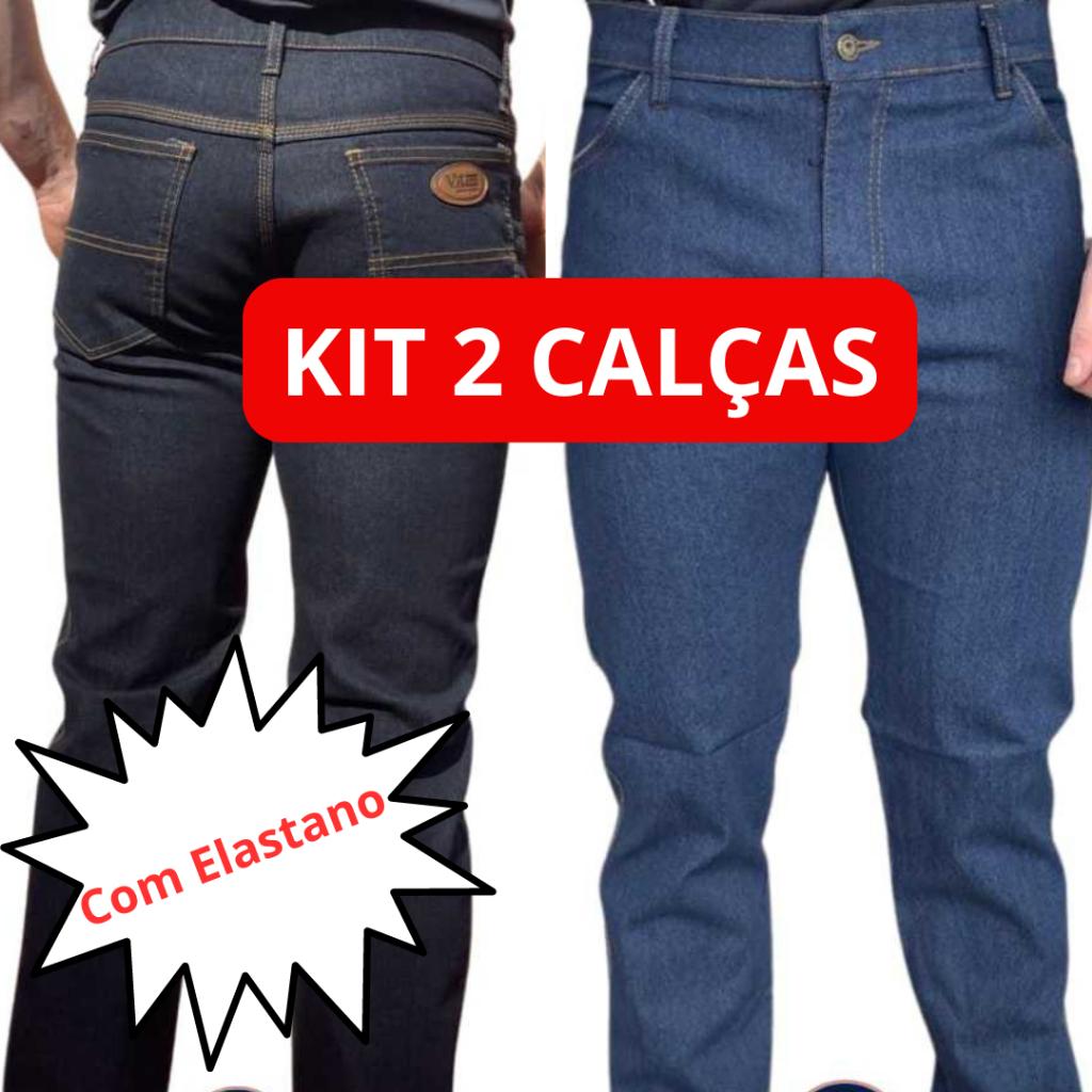 Kit 2 Calça Masculina Jeans Lycra Elastano Reta Trabalho Passeio plus size
