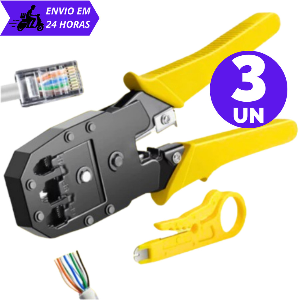 Kit 3 Alicates de Crimpar Cabo De Rede De Internet RJ45 RJ11 Crimpagem Desencapador Cortador De fio