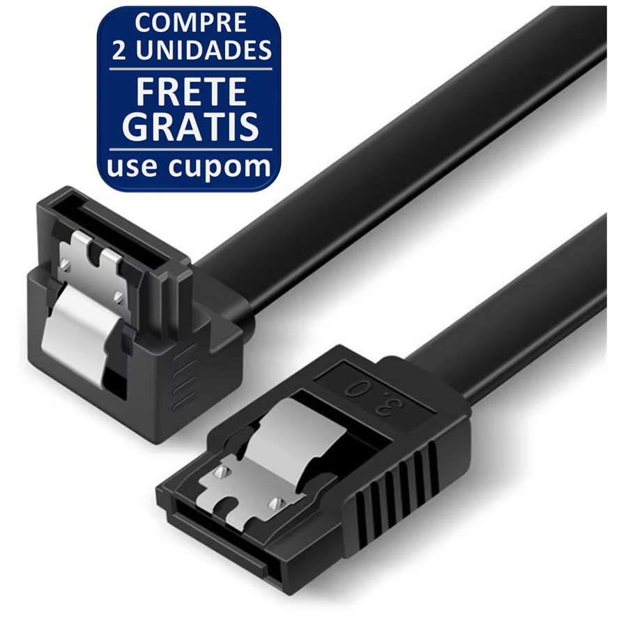 Cabo Sata 3.0 6gb/s Dados Com Trava 40cm Conector Reto ou 90. HD SSD Preto