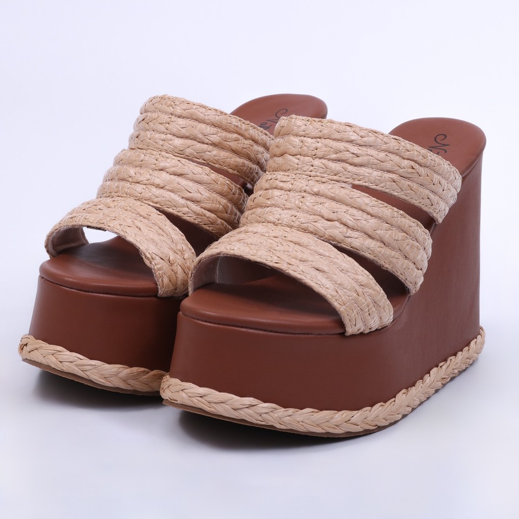 Munique – Tamanco Feminino Anabela Plataforma Palha