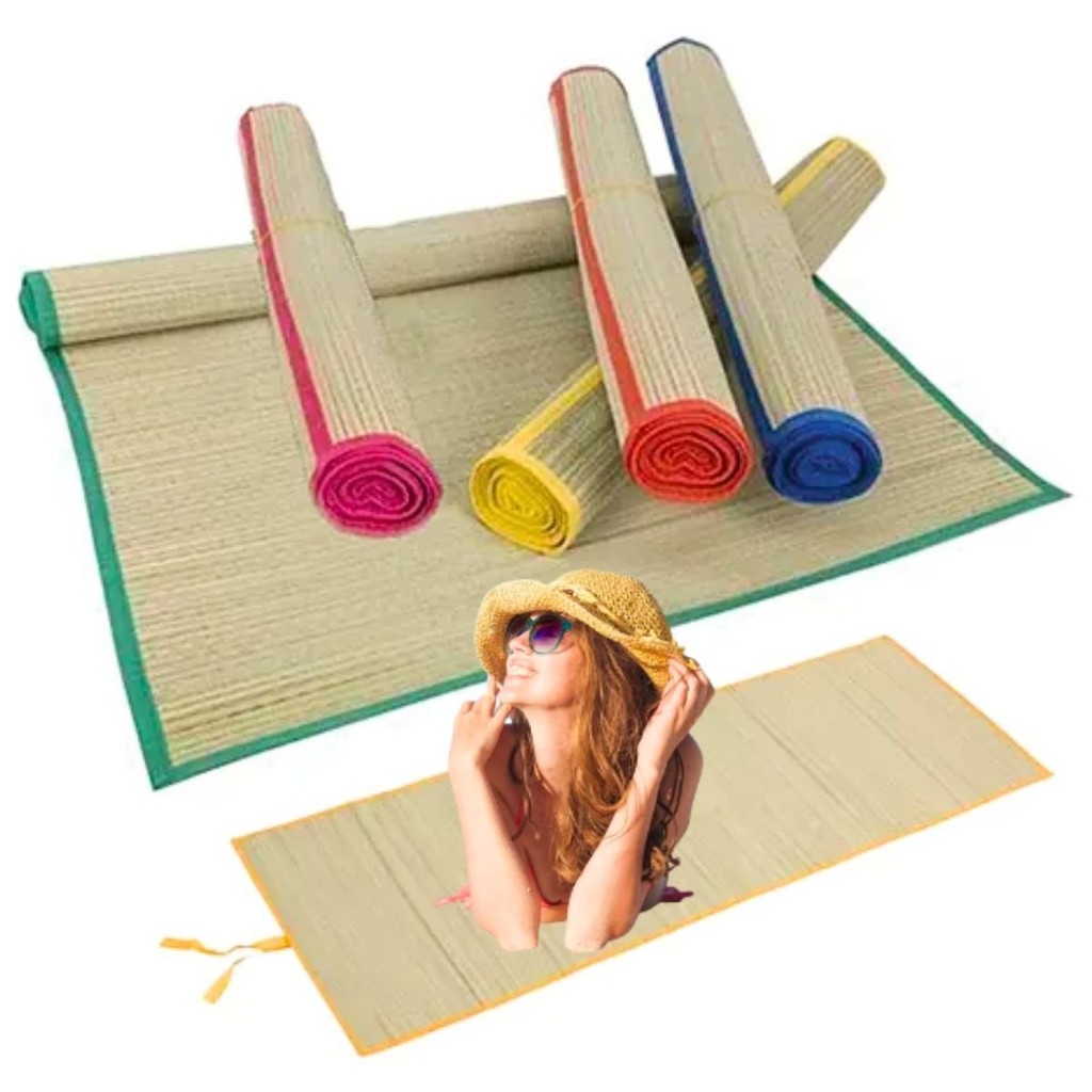 Esteira De Praia Palha Camping Piquenique Dobrável Tapete Piscina