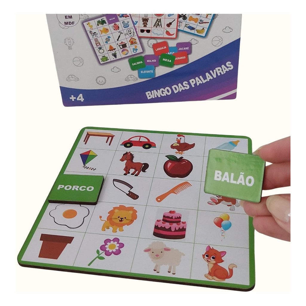 Kit 4 Tabuleiros Bingo Brinquedo Infantil  Educativo Palavras De Figuras Brinquedo Aprendizado