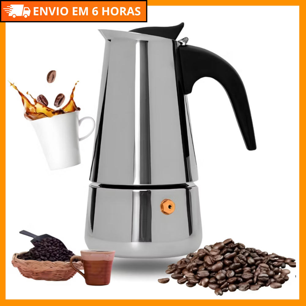 Cafeteira Italiana Inox 450ml Expresso Moka  Café Forte e Aromático  Compatível com Fogão de Indução