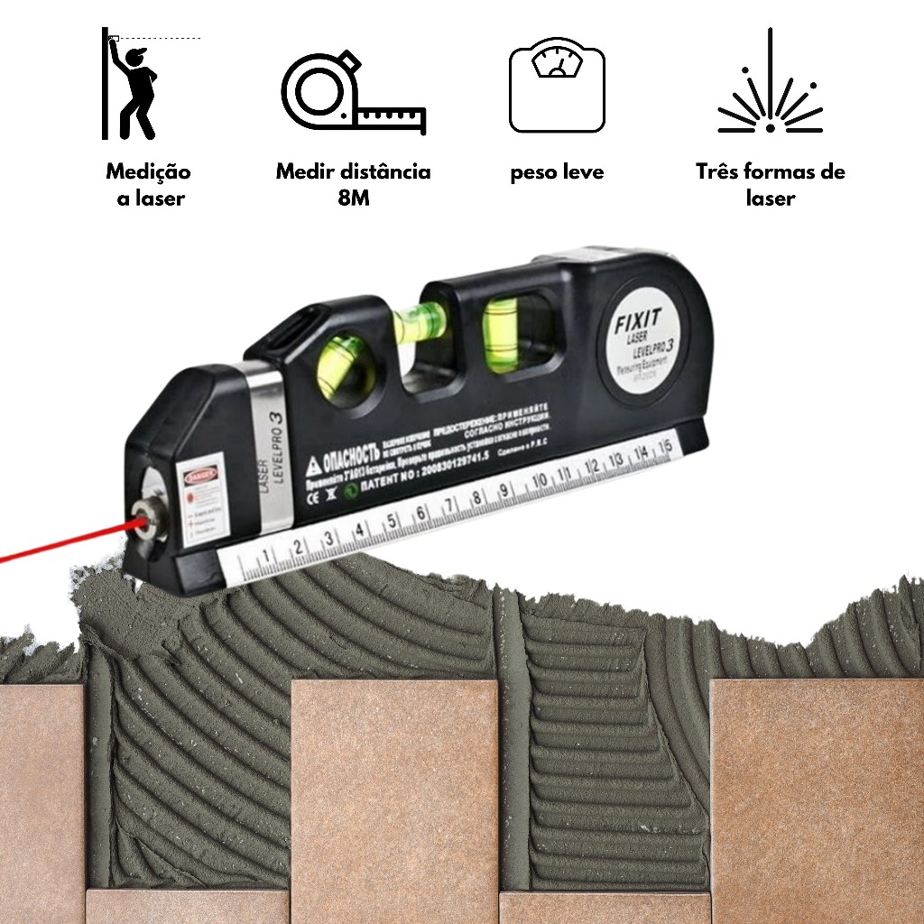 Nível Laser Multifuncional Level Pro3 – Precisão Profissional com 3 Linhas e Trena Integrada