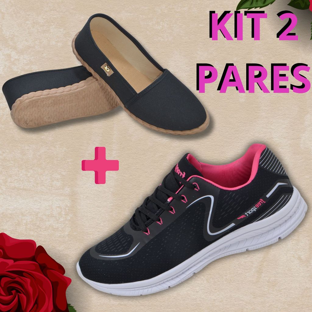 Kit 2 pares Sapatilha e tênis casual Leve confortável mácio