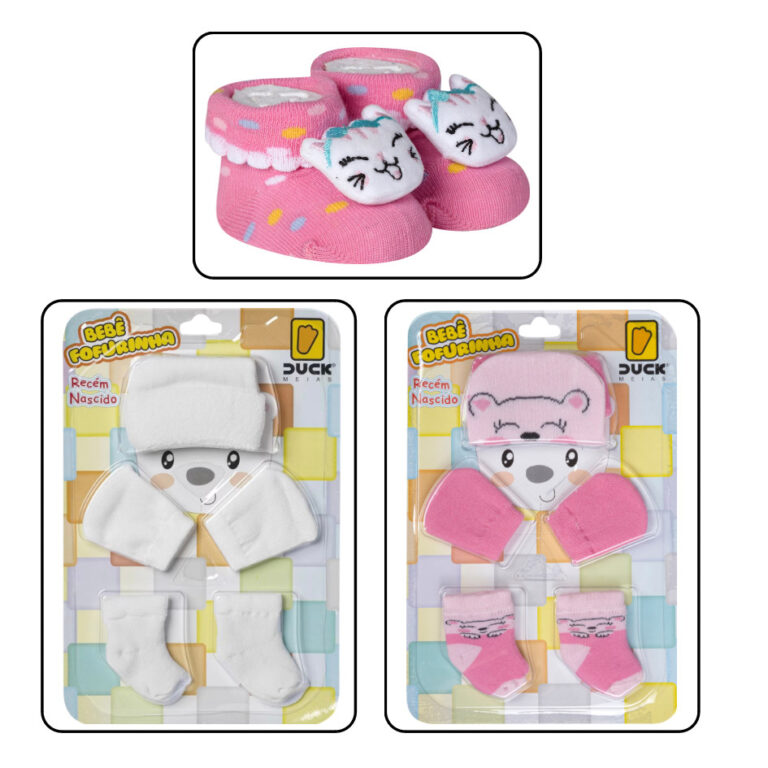 2 KITS COM TOUCA LUVA E MEIA RECEM NASCIDO + MEIA 