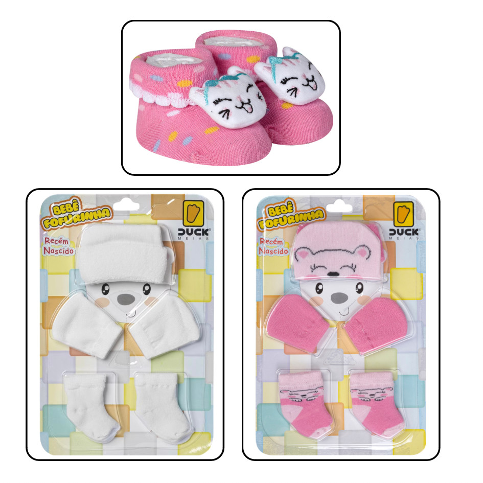2 KITS COM TOUCA LUVA E MEIA RECEM NASCIDO + MEIA SAPATINHO PANTUFA DIVERTIDAS
