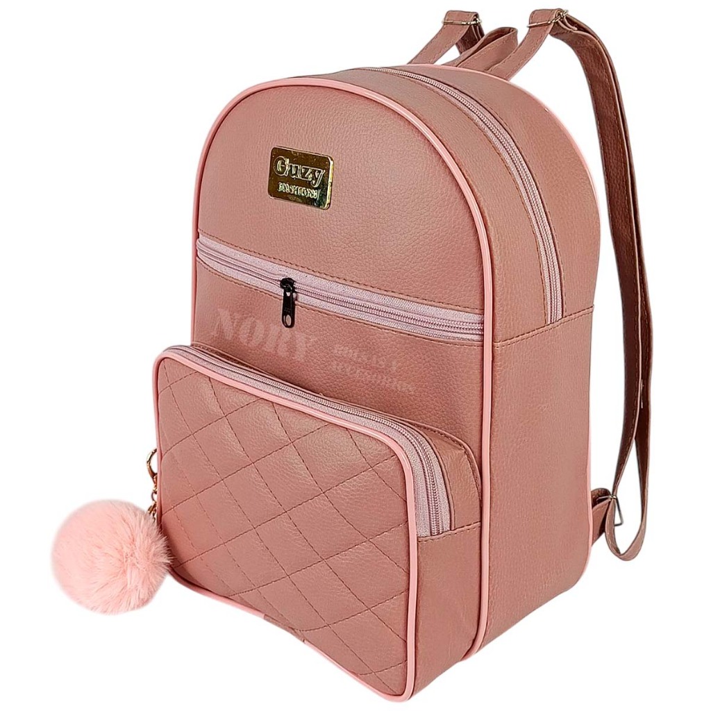 Bolsa Mochila Feminina – de Couro Sintetico Bolsas femininas de moda + CHAVEIRO POMPOM