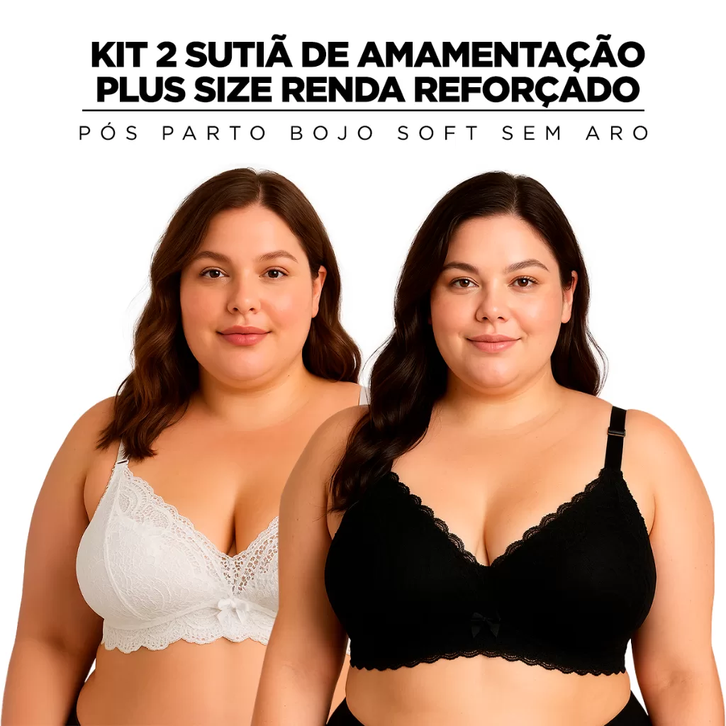 Kit2 Sutiã Amamentação Plus Size Bojo Soft, Sem Aro, Alça Reforçada