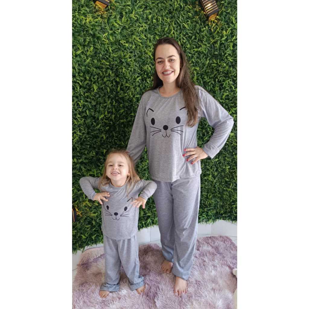 Kit Pijama Tal Mãe Tal Filha Manga Longa Feminina De Inverno