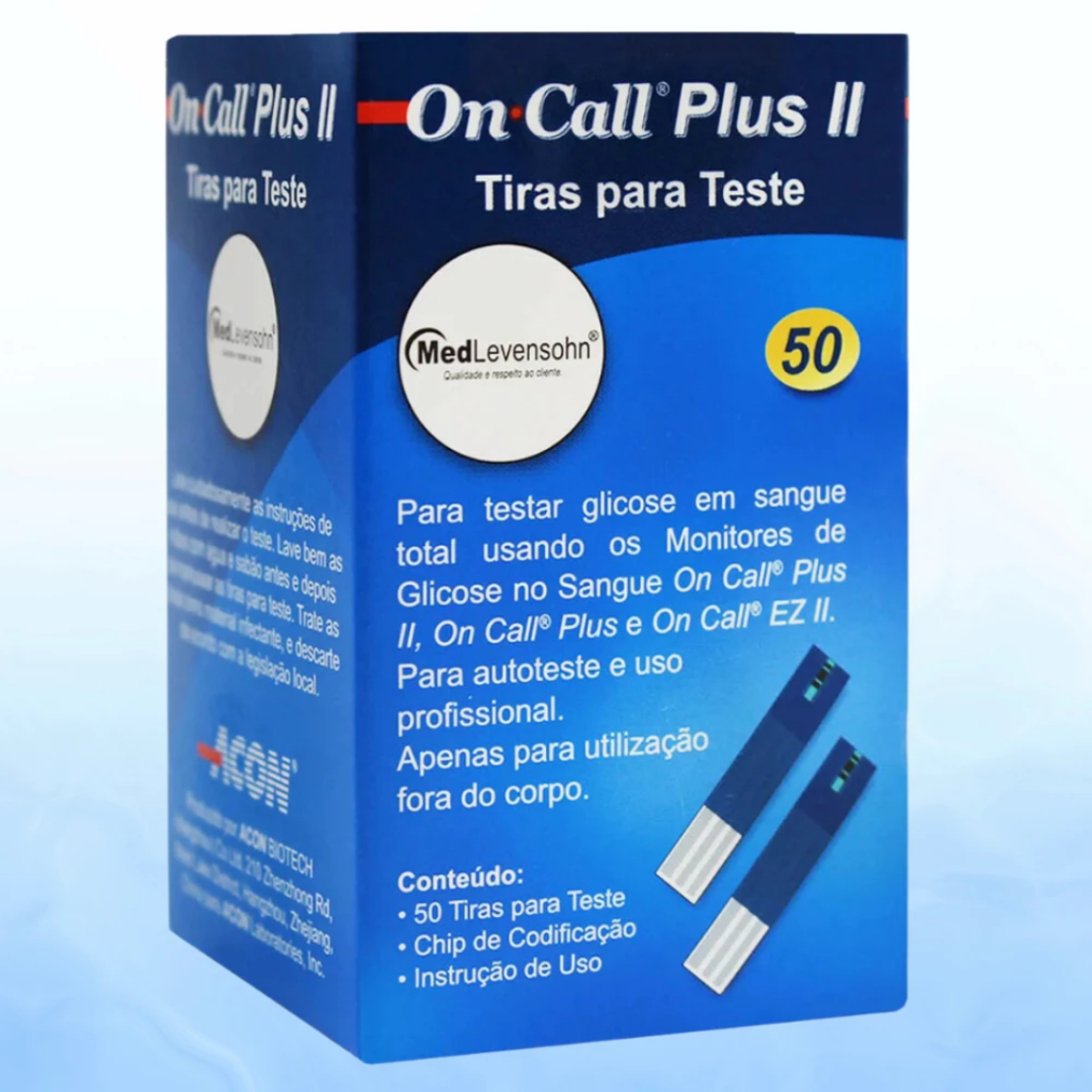 50 Tiras de Testes Reagentes de Glicemia Glicose Glicosímetro On Call Plus II