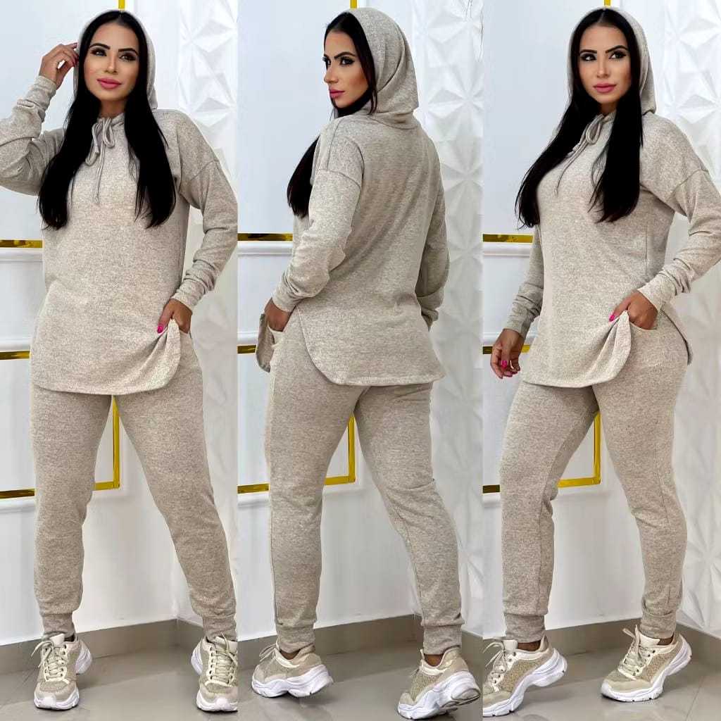 Conjunto Envio Rápido Lãzinha feminino capuz manga longa  bolso perfeito para as estações outono/inv