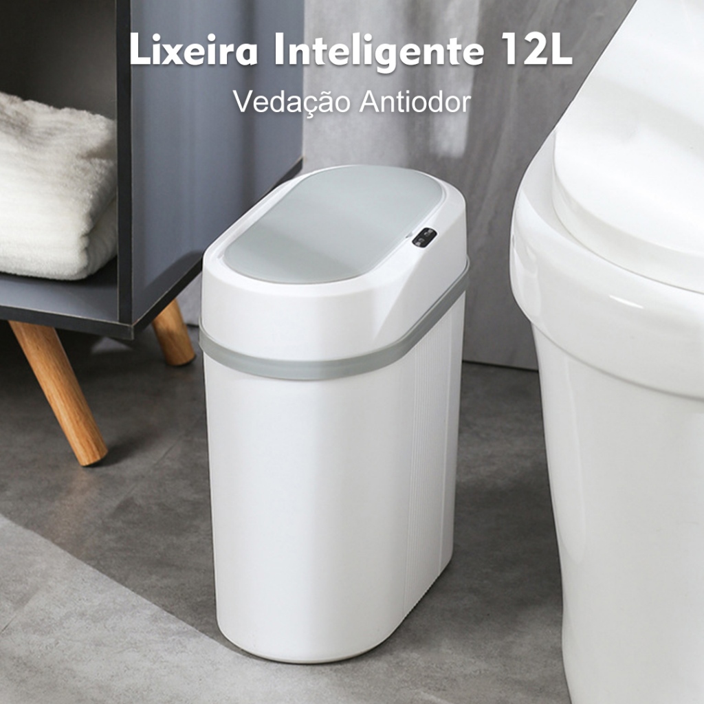Lixeira Automática Knock 12L Sem Toque, Sensor Infravermelho e Tampa para Cozinha, Banheiro, Escrit