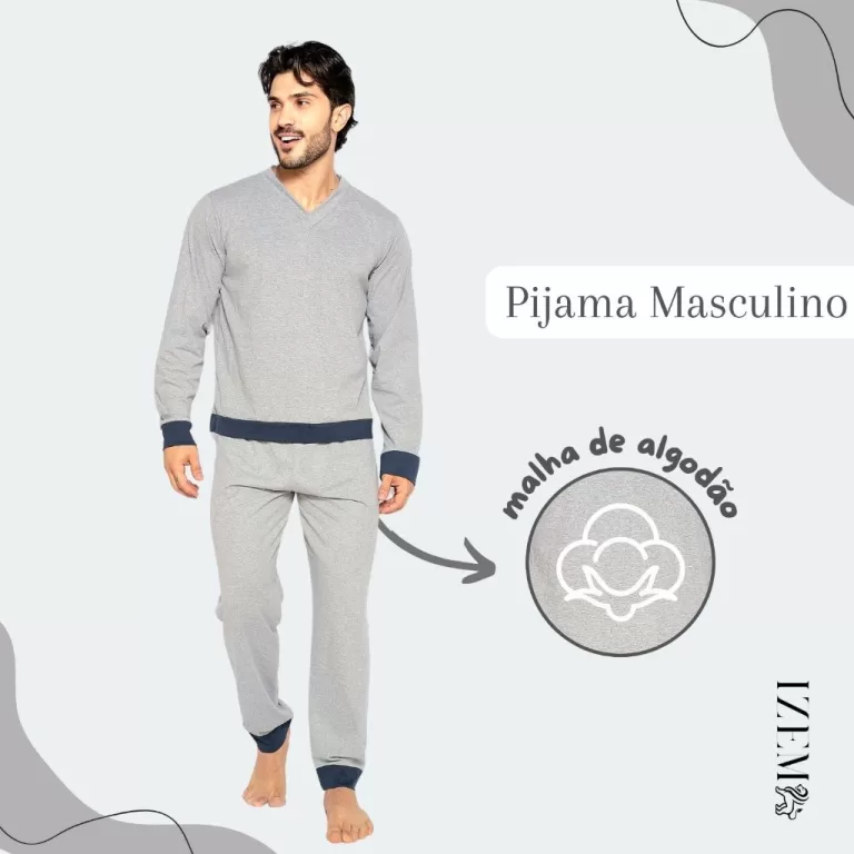 Pijama Masculino Algodão Manga Longa de Frio Inve