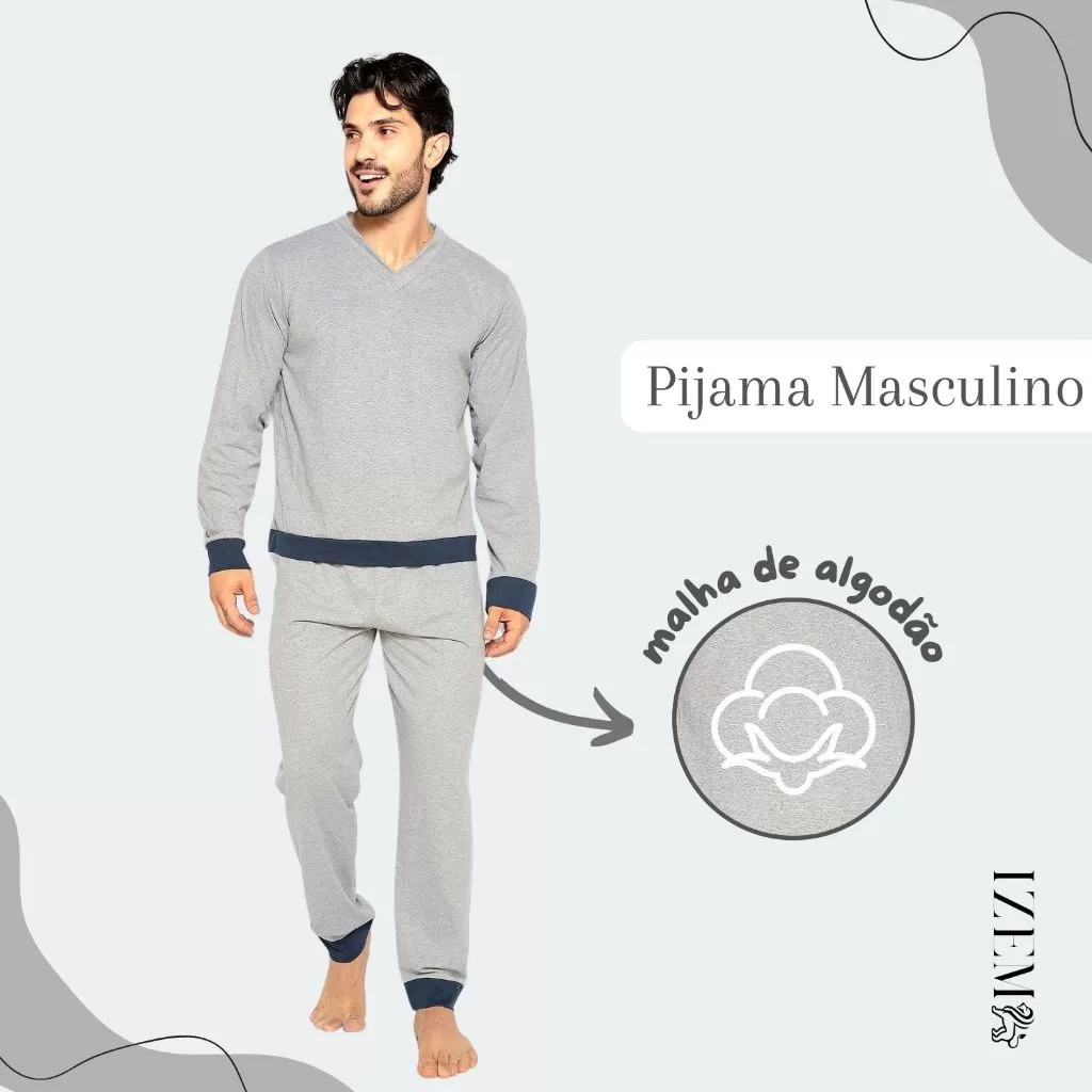 Pijama Masculino Algodão Manga Longa de Frio Inverno