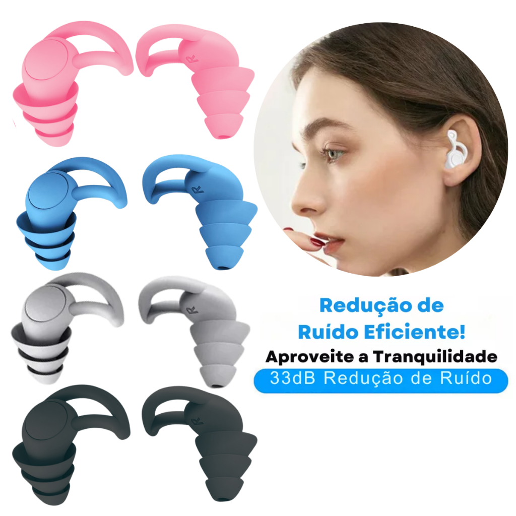 Tampão Ouvido Par 3 Camadas Antiruído Plug Dormir Natação Estudos Trabalho Protetor Auricular