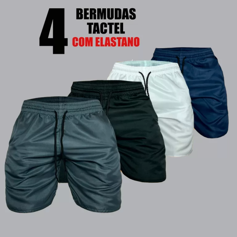 Short Masculino Kit com 4 bermuda Tactel Premium c