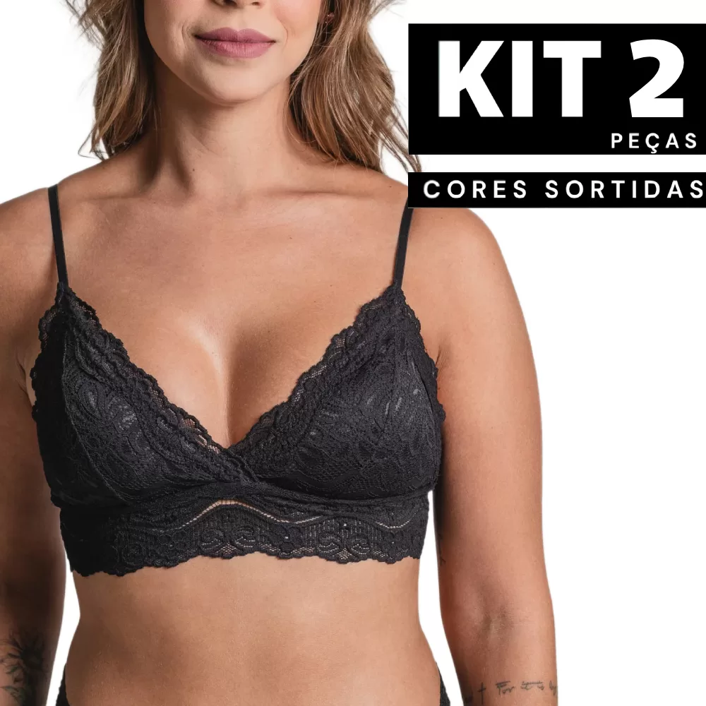 Kit 1 à 2 Sutiã em Renda com Bojo sem Aro Cropped Confortável para o Dia a Dia
