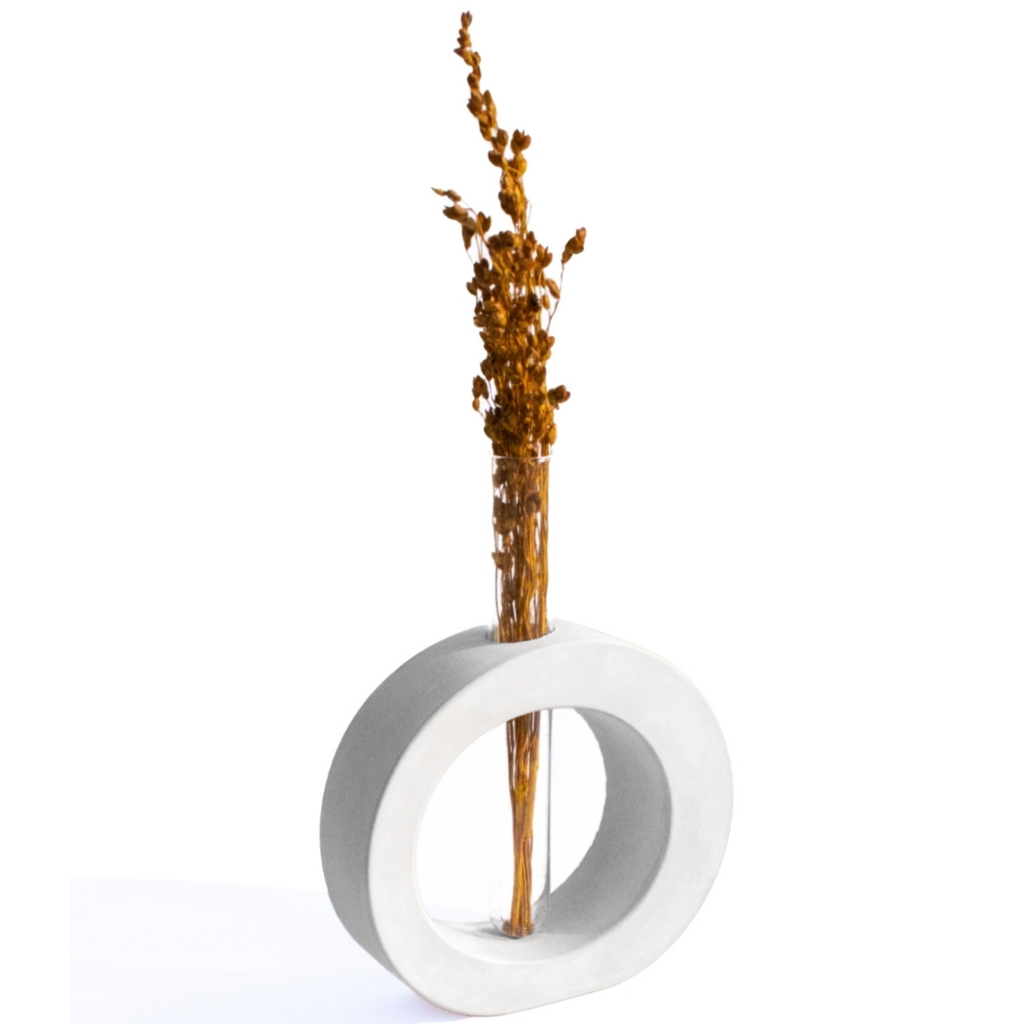 Kit 12 pçs Vaso Decorativo Solitário Redondo 16,5cm Artesanal em Cimento