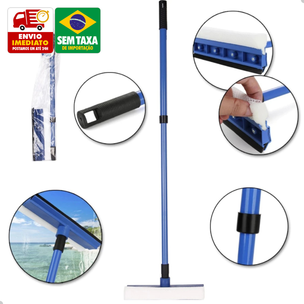 Mop Rodo Limpa Vidros Cabo Extensível 48 a 77cm Cleantech CT0012