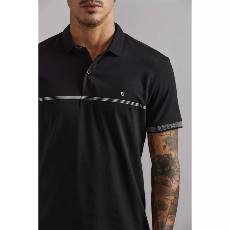 Polo Malha Slim Fit – Preto / Bege Areia