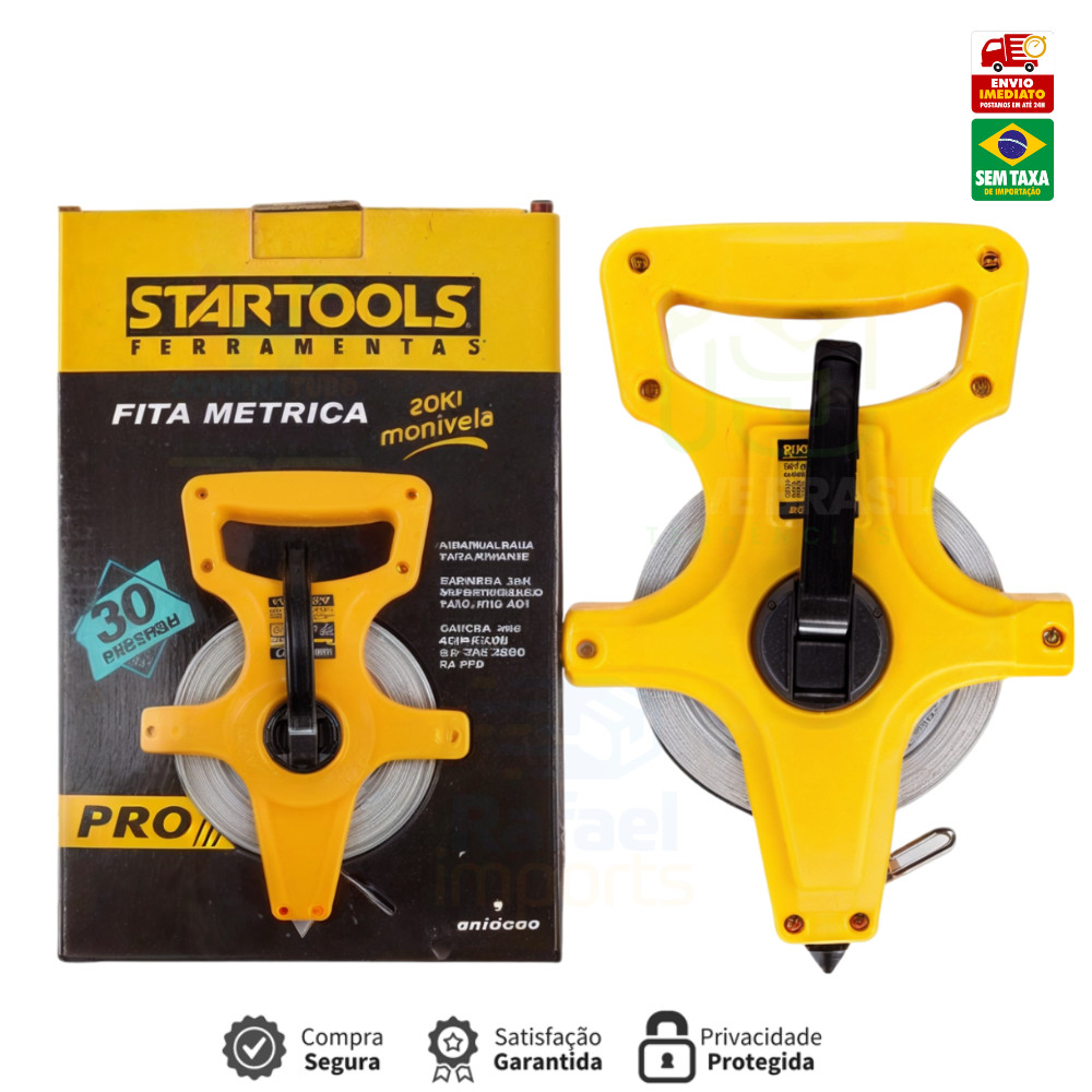 Trena 30 Metros Longa Fibra De Vidro Fita Métrica Manivela Profissional