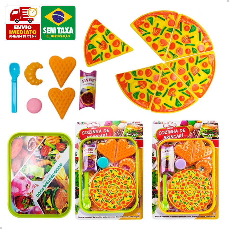 Brinquedo Comidinha de Plástico Com Acessórios Pizza DuteToys DTY0801 DTY0802