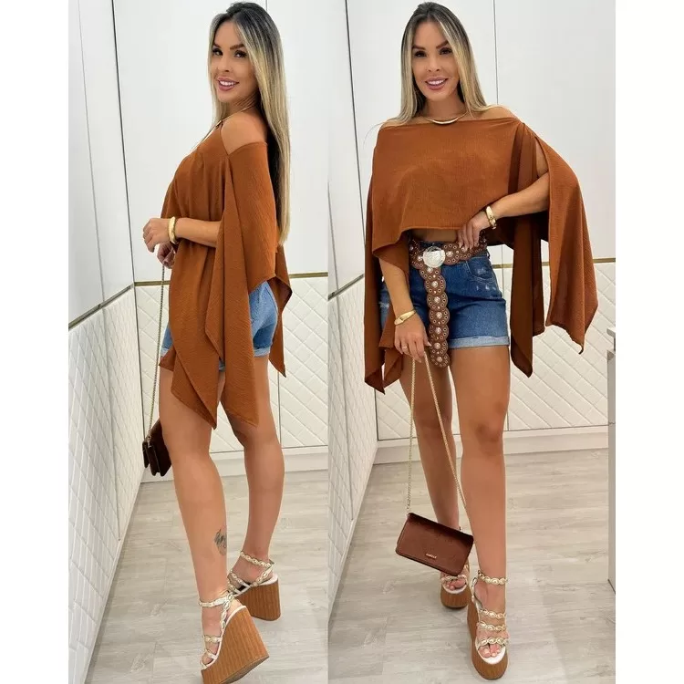 Blusa Feminina Bata Capa com top Duna Boho Multifo